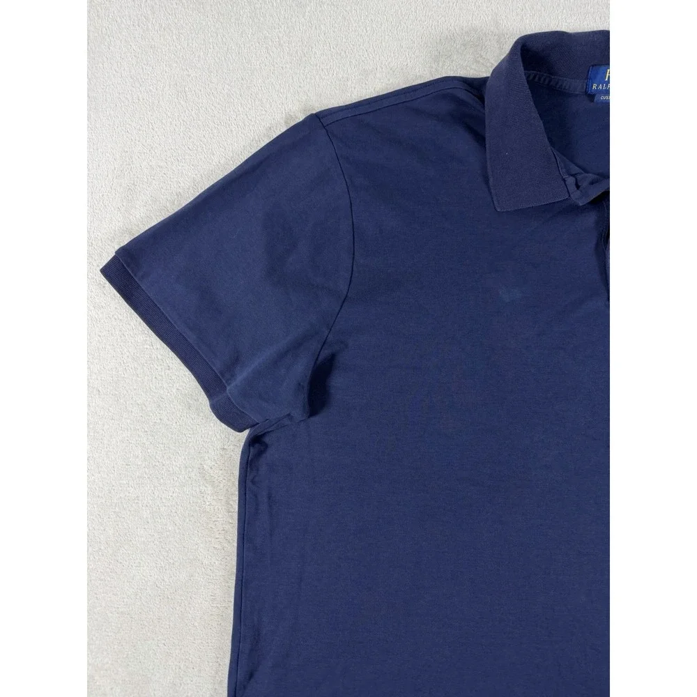 Polo Ralph Lauren Custom Slim Fit Polo Shirt Mens XL Blue Cotton Mesh Brown Pony